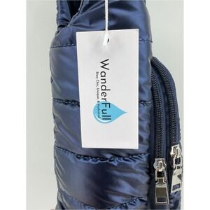 WanderFull Navy Blue Quilted Puffer Water Bottle Bag Glitter Strap NWT